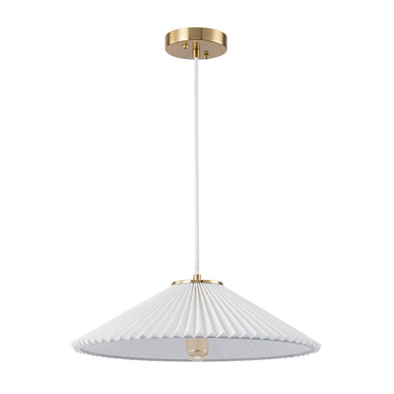 Scandinavian 1-Light White Fabric Pleated Conical Pendant Light