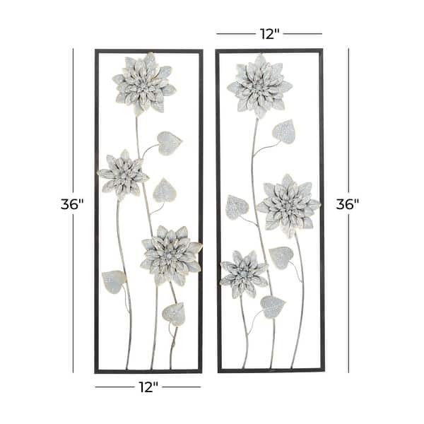Gray Metal Floral Home Wall Decor with Black Frame (Set of 2) - Bed ...
