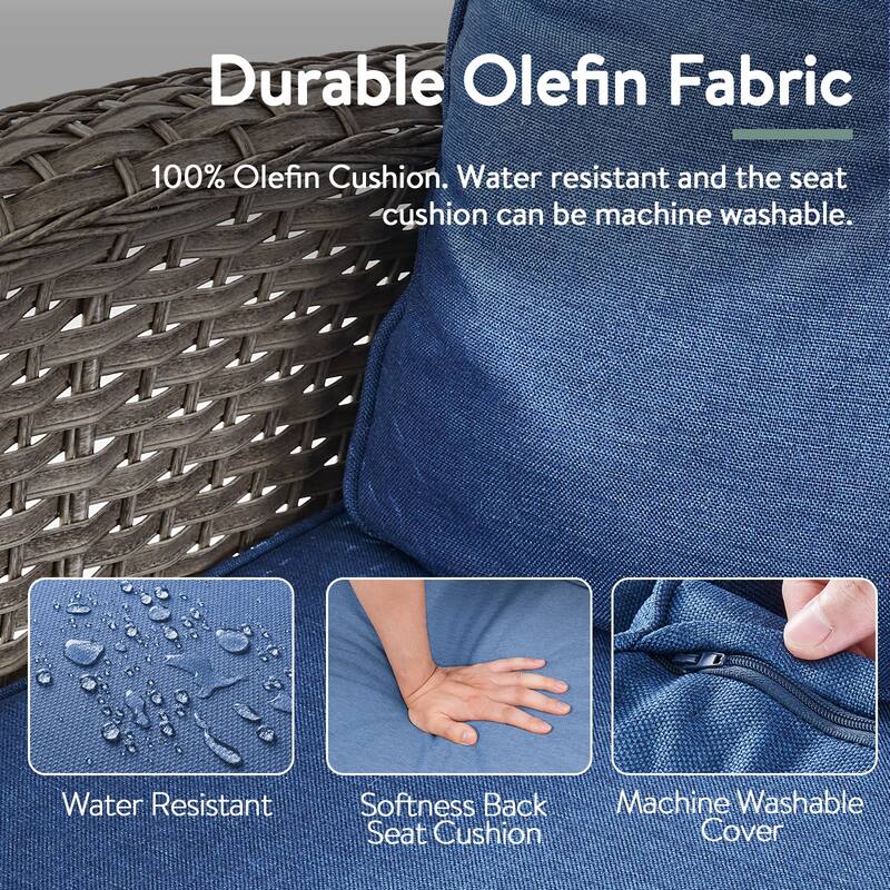 5 Pieces Rocker Chairs Patio Sofa Table Grey-Blue - Grey