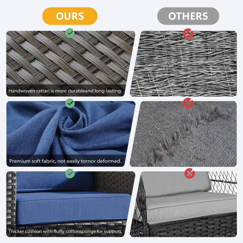 Meyreso Gray Wicker 3-Seat Patio Sofa with 4-Inch Thick Cushions