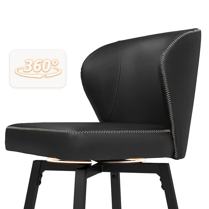 Modern Shell Back Swivel Bar Stool with Faux Leather Upholstered Seat and Metal Legs Counter Stool