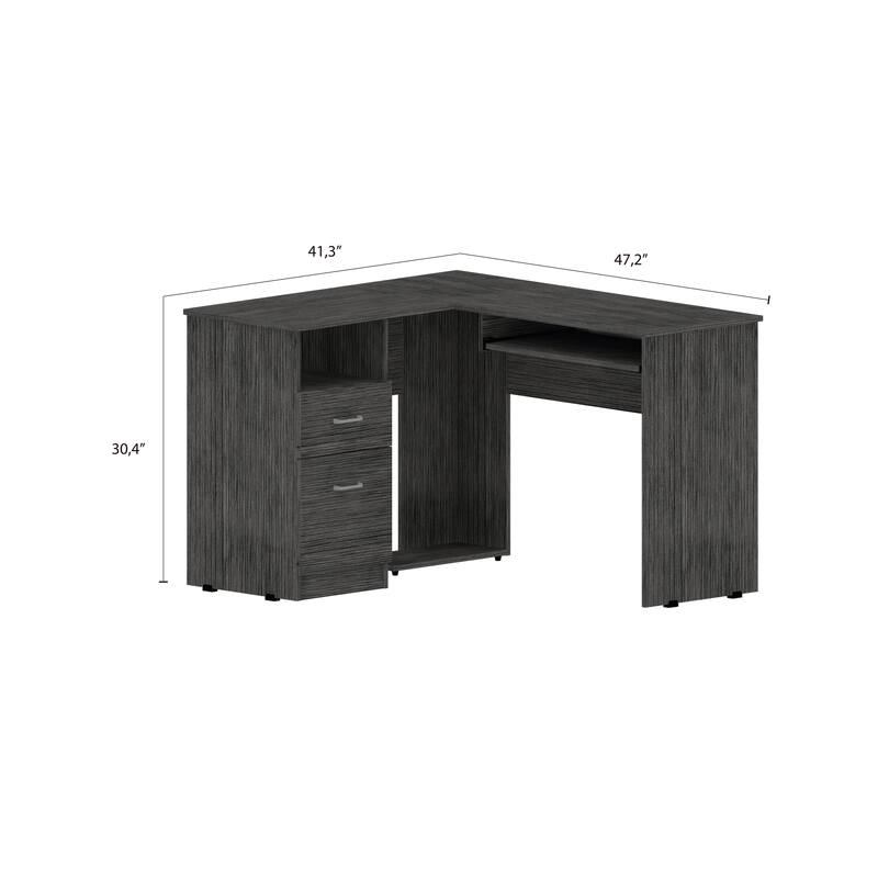 Modern L-Shaped Computer Desk with Storage Drawers, Keyboard Tray, and Shelf