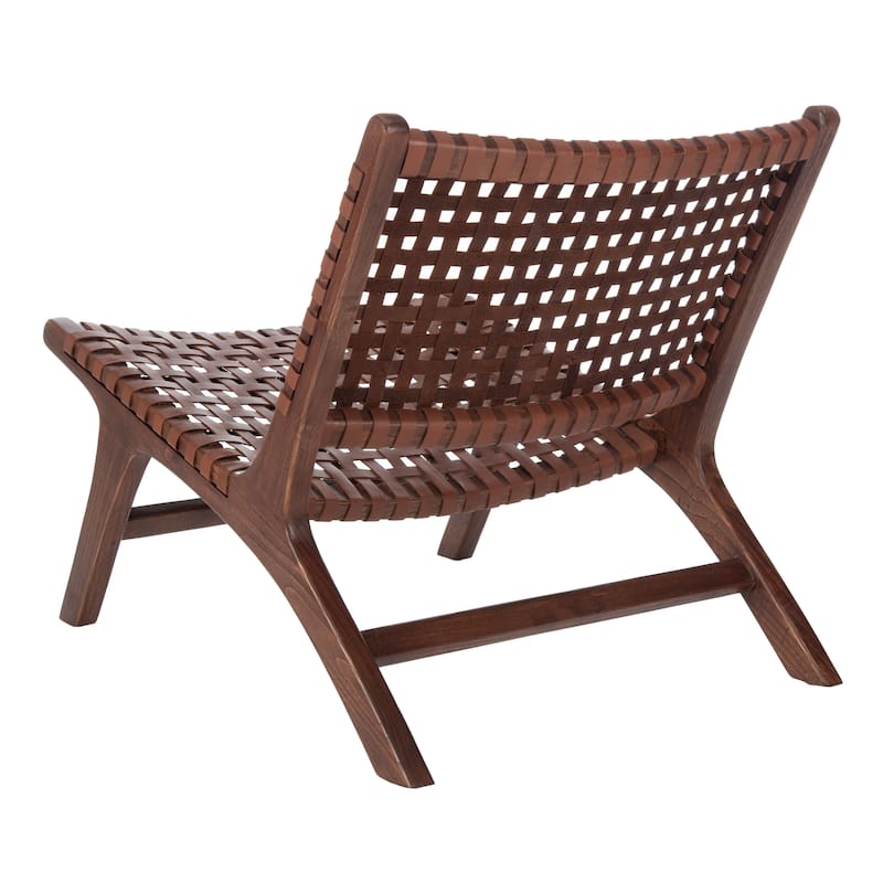 SAFAVIEH Theodora Leather Woven Accent Chair - 25.2" W x 31.5" L x 26.8" H - 25Wx31Dx27H