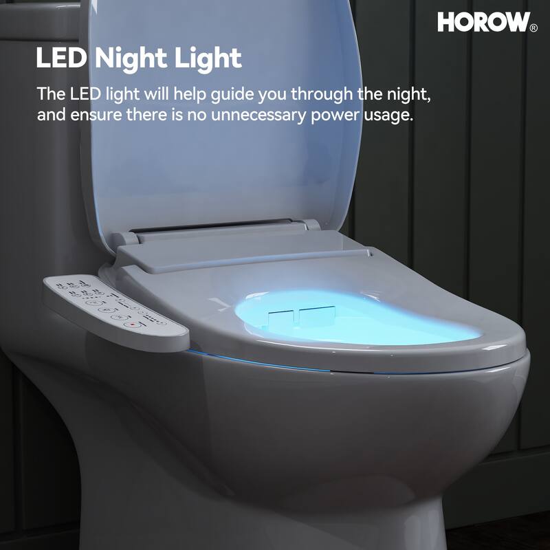 HOROW Electric Heated Bidet Seat for Elongated Toilet with Contemporary Lid in. White