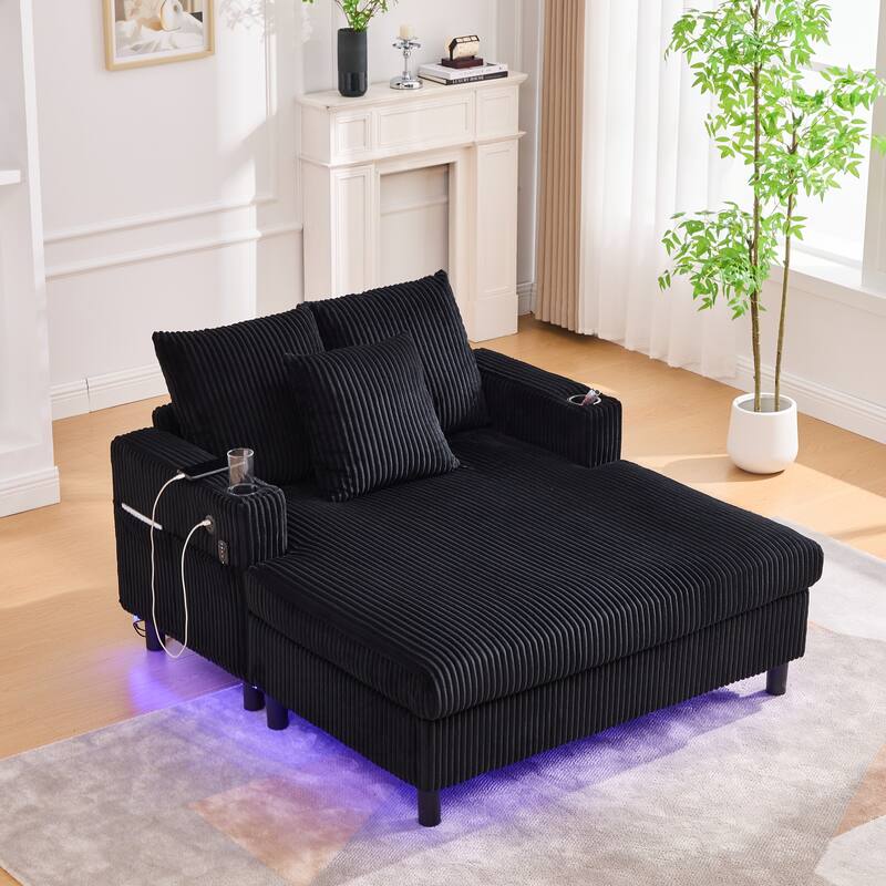 GDFStudio - Corduroy Recliner Sofa with USB Charging, RGB LED Light Strip - Suitable for Living Room and Bedroom