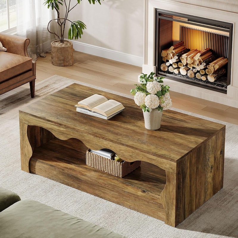 47-Inch 2-Tier Coffee Table, Farmhouse Center Tables for Living Room