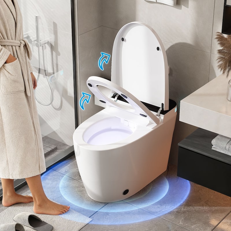 Smart Toilet Heated Seat, Warm Air Dryer, UV-C Sterilization, Auto Flush & Remote Control, One-Piece Intelligent Toilet