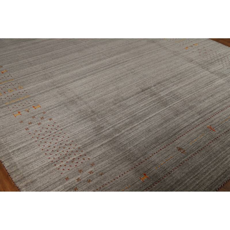 Hand Knotted Oriental 100% Wool Carpet Tribal Tribal Greys & Charcoal Gabbeh Area Rug - 9' 10'' X 7' 10''