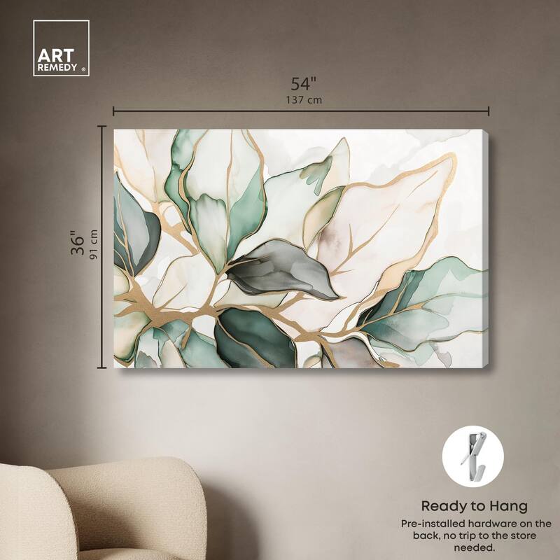 Golden Veined Leaves II Canvas by Art Remedy, Gallery Wrapped