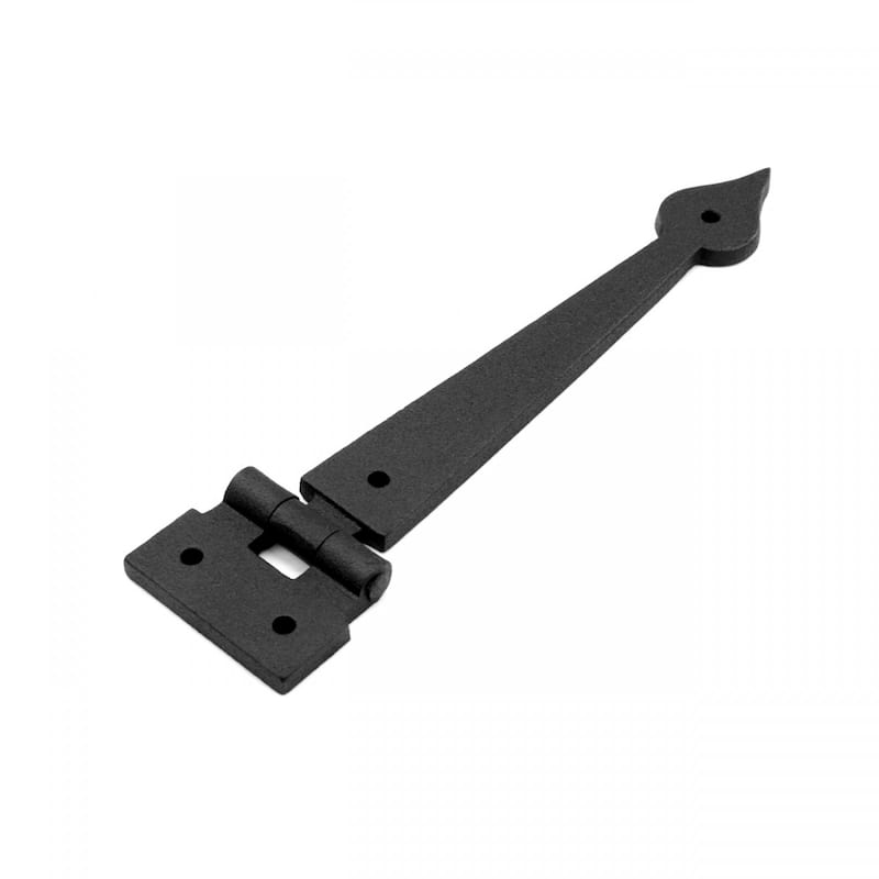 Black Wrought Iron Strap Hinge Pair 7-3/8" Spear Tip Flush Mount Strap Hinges with Mounting Hardware Renovators Supply - Black