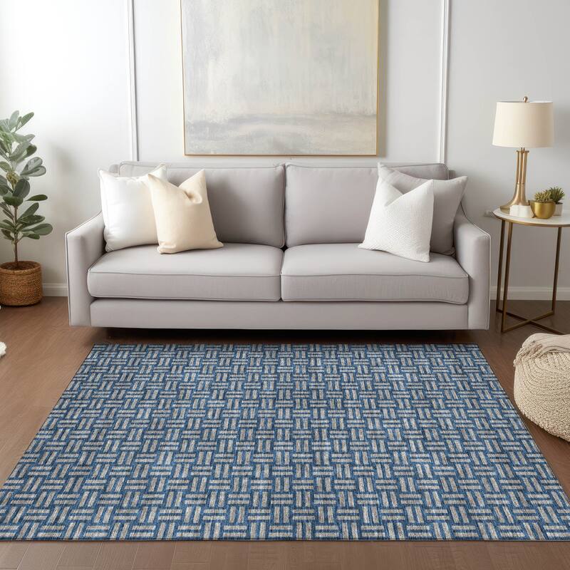 Machine Washable Indoor/ Outdoor Chantille Contempory Crosshatch Rug