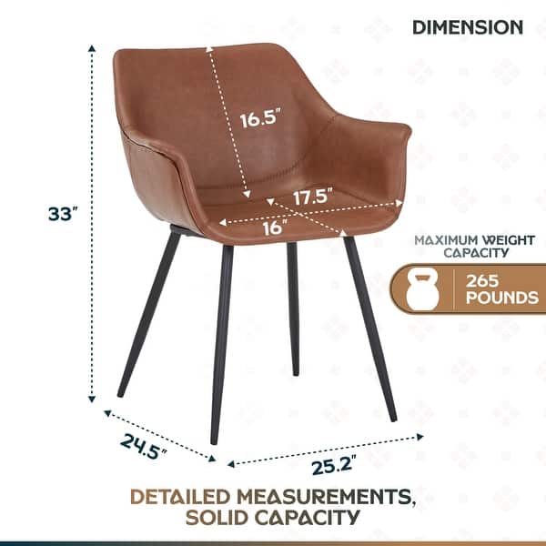 dimension image slide 5 of 9, Markley Modern Leather Upholstered Dining Side Chairs with Black Iron Legs Accent Armchair for Home Kitchen Set of 4