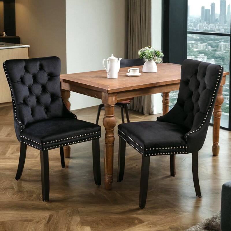 Modern, High-end Tufted Solid Wood Contemporary Velvet Upholstered Dining Chair with Wood Legs Nailhead Trim 2-Pcs Set