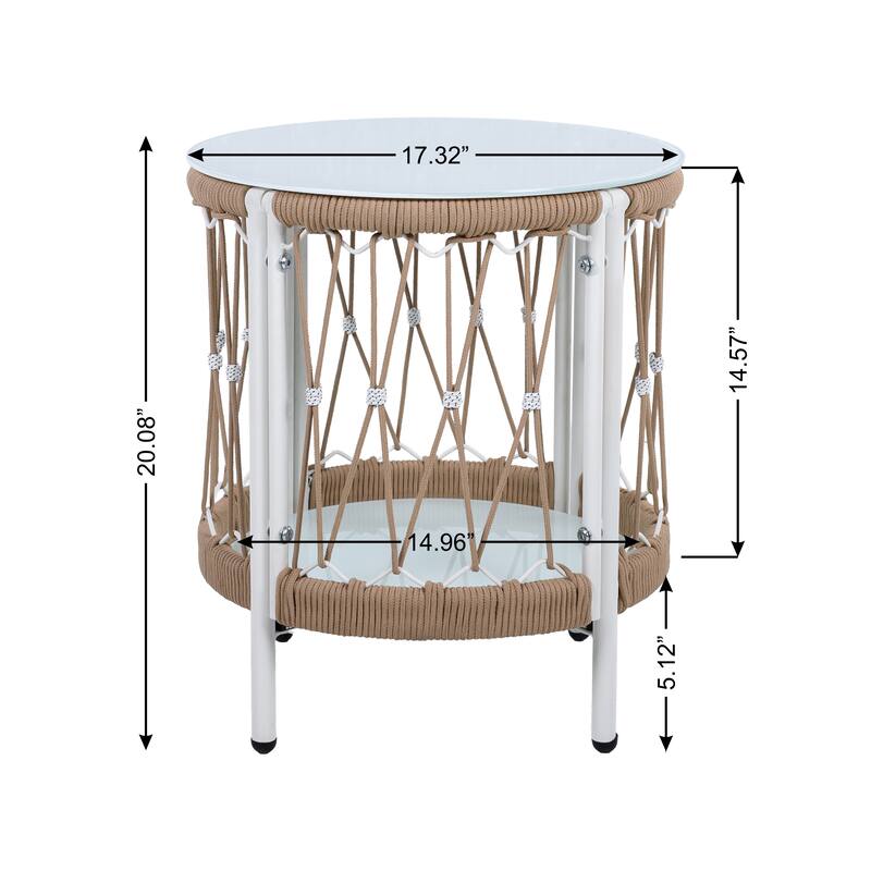 3 Pieces Woven Rope Patio Bistro Set, Outdoor Furniture Set with 2 Pieces Accent Lounge Chairs & Side Table for Garden, Poolside