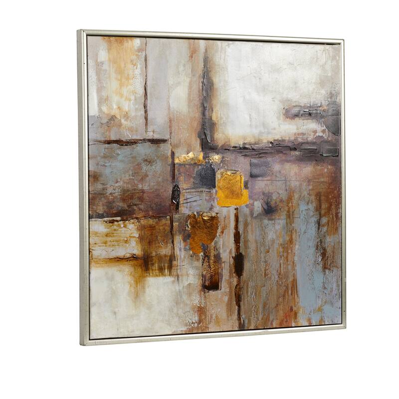 Canvas Abstract Framed Wall Art with Silver Frame - Brown - Roche River Decor