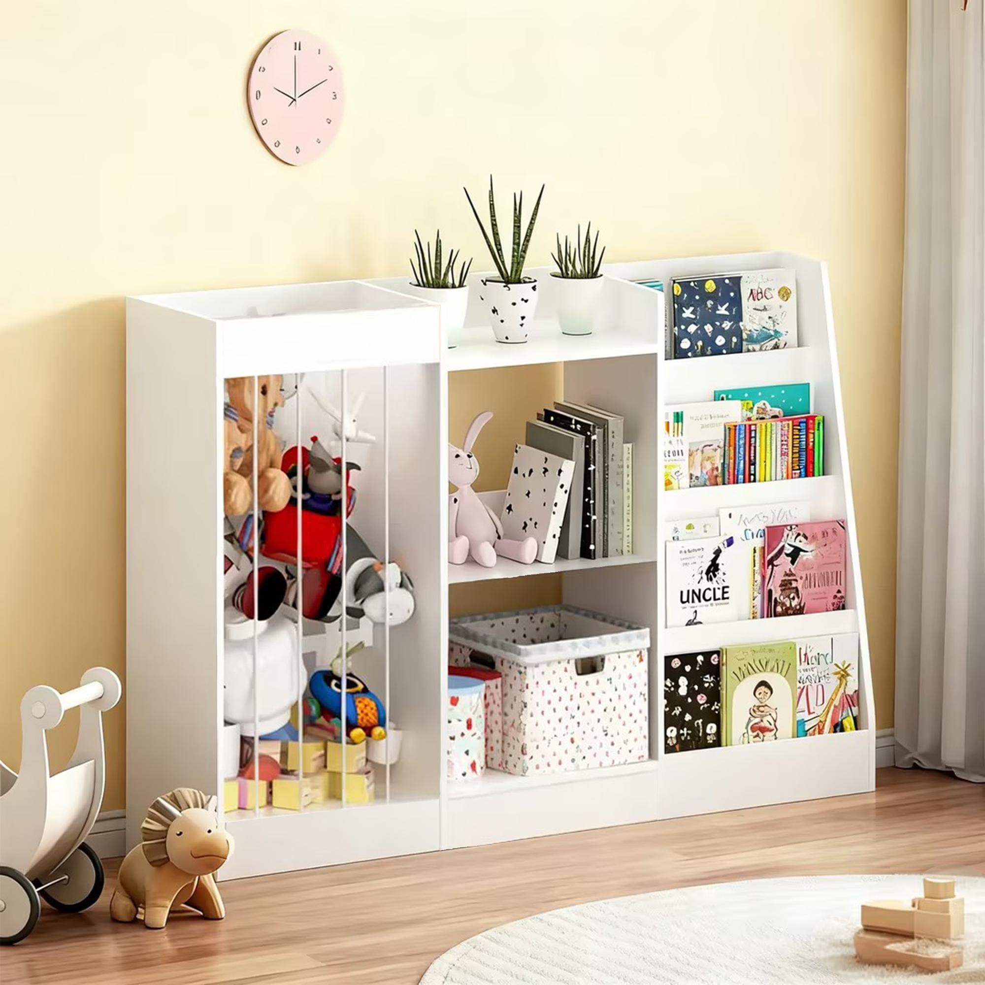 Kids Bookshelf and Toy Storage,3-Tier Book Shelf,Sling Baby Bookcase with Stuffed Animal Storage,Toddler Montessori Bookshelf