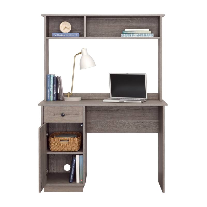 Wood Desk with Hutch, Gray
