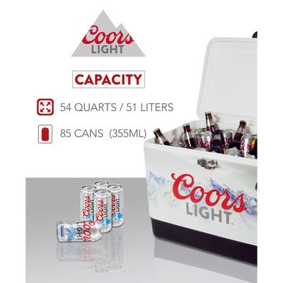 Coors Light Ice Chest Beverage Cooler with Bottle Opener 51L (54 qt) 85 Can Capacity White and Black