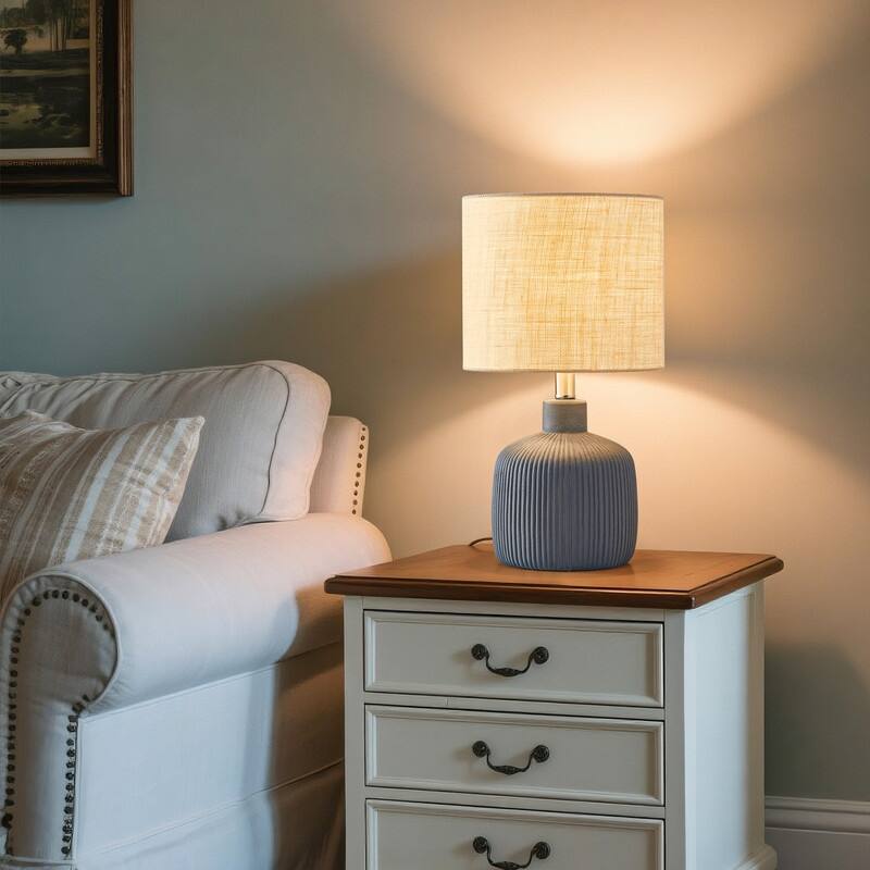 KAWOTI Fluted Ceramic Table Lamp (H18.25" x W10" x D10")