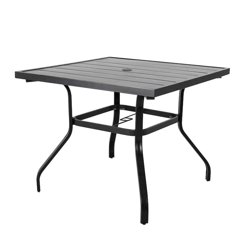 Outdoor 7-Piece and 5-Piece Dining Set with Umbrella Hole, Black
