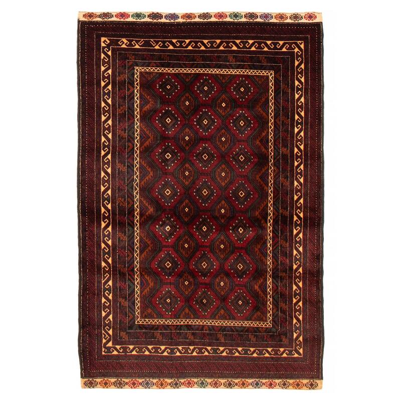 Teimani Red Rug 4'1" x 6'7" - 4'1 x 6'7 - Dark Red - 4'1 x 6'7