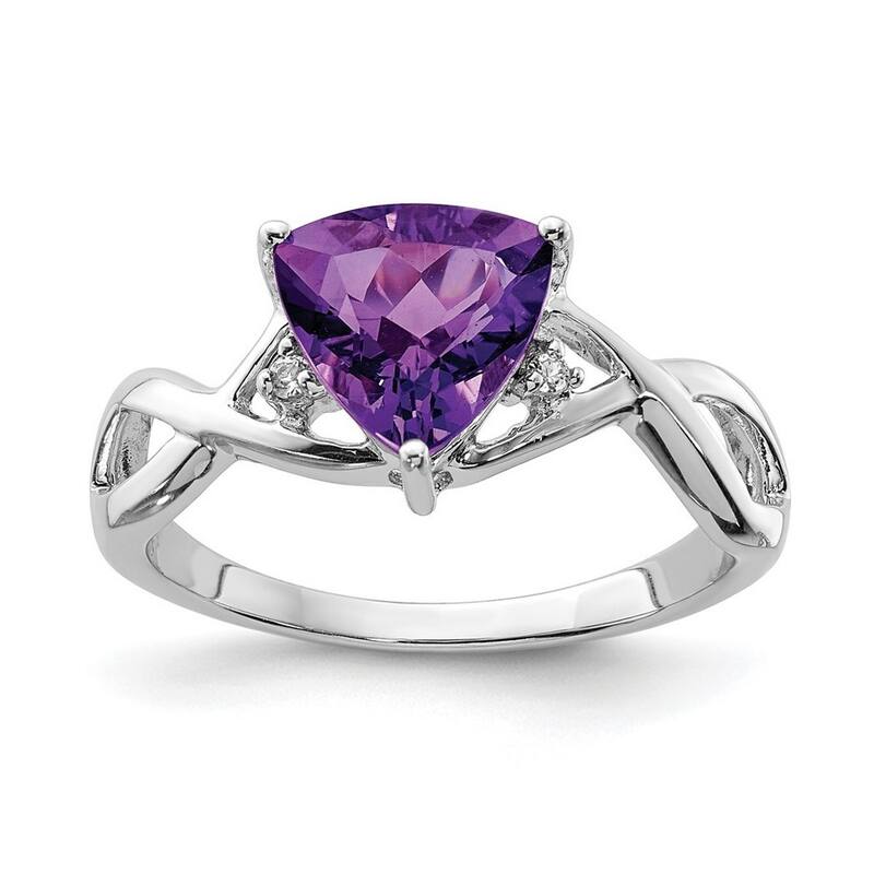Curata 925 Sterling Silver Polished Open back Rhodium Plated Amethyst White Topaz Trillion Ring