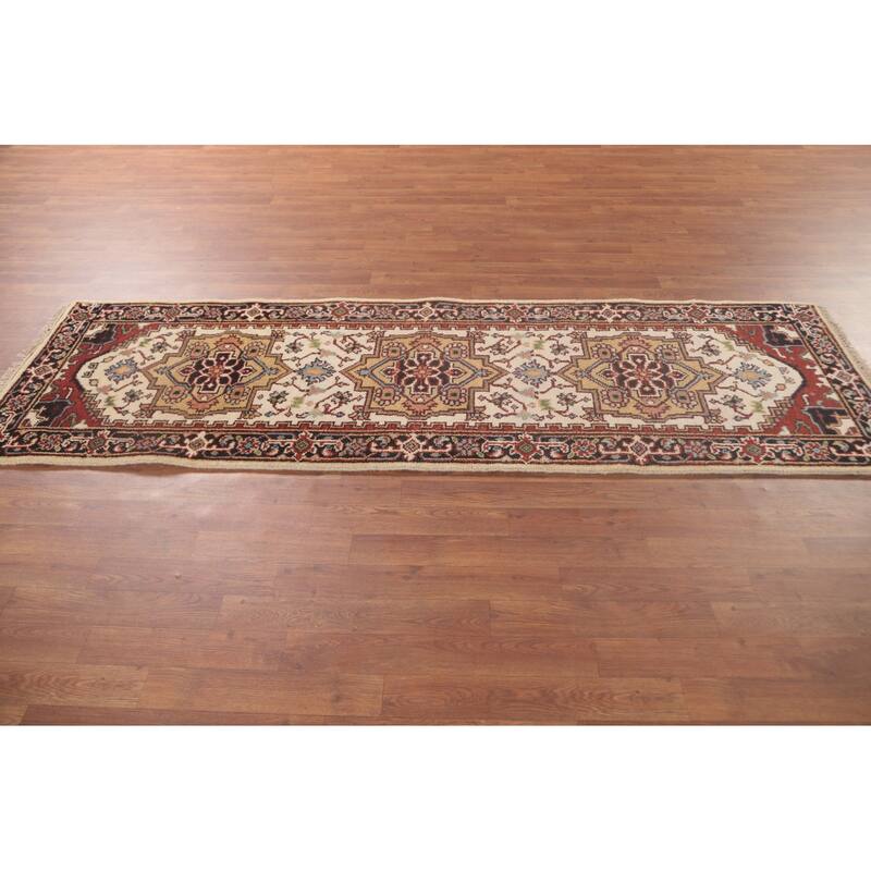 Geometric Heriz-Serapi Runner Rug Hand-Knotted Bedroom Wool Carpet - 2'6"x 8'0"