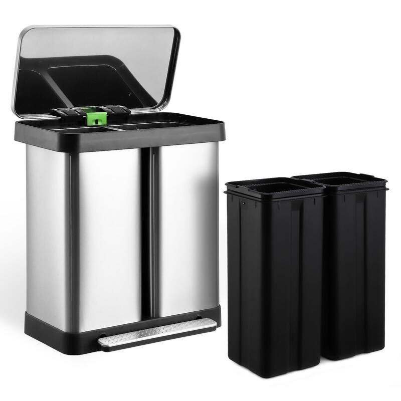 Dual Trash Can, Stainless Steel Garbage Can
