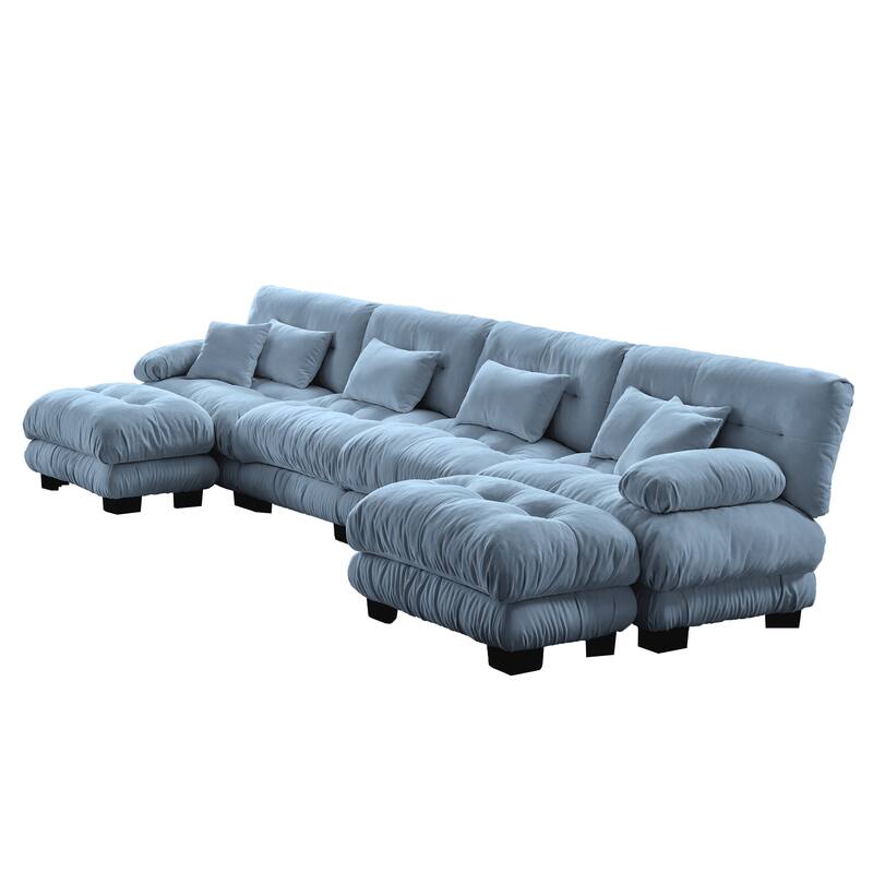 GDFStudio - Alden Chenille 4 Seater Cloud Sofa with Twin Ottoman Set