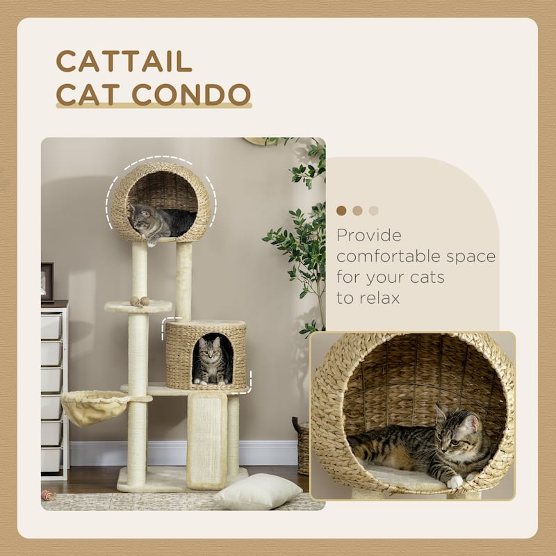Multi-Level Cat Tree Tower with Condo, Plush Platforms & Sisal Posts - 23.5" L × 23.5" W × 59" H