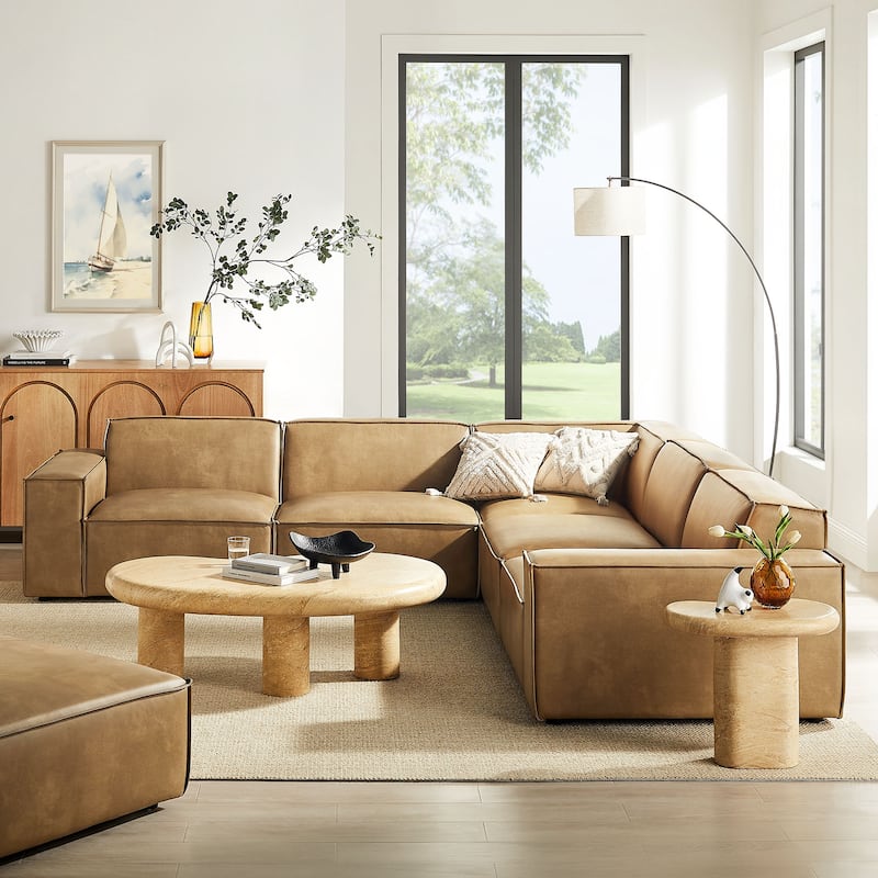 Restore 5-Piece Vegan Leather Modular L-Shaped Sofa - Toast