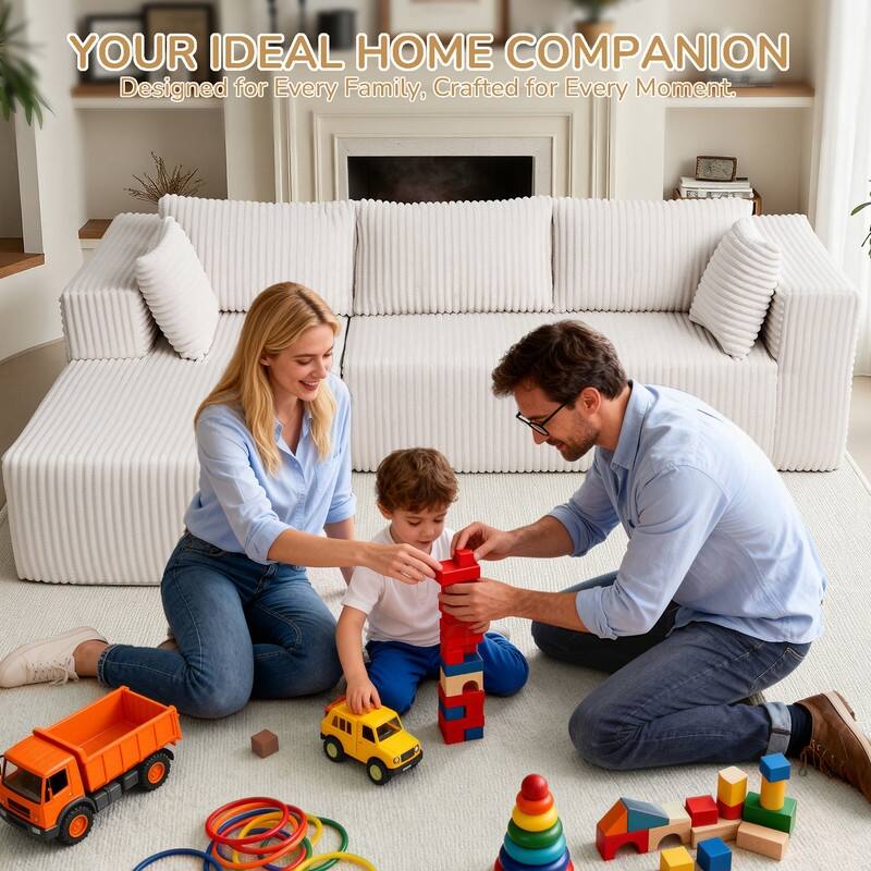 105 in. Wide Square Arm 2-Piece Modern Corduroy Fabric L-Shape Modular Sectional Sofa