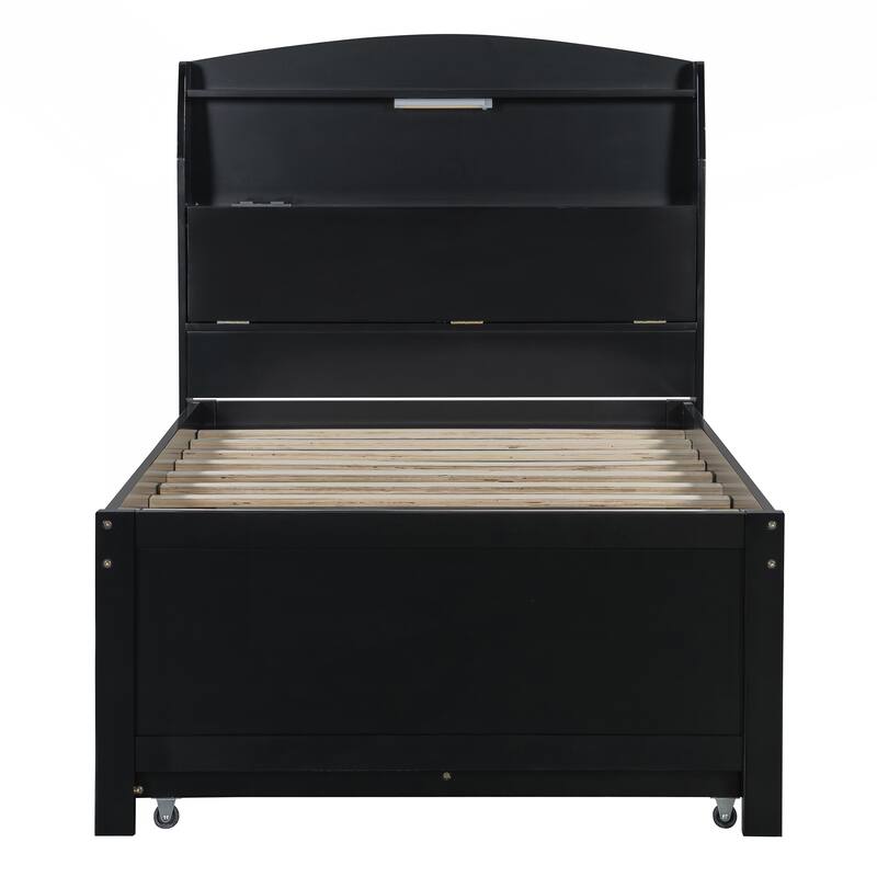 Innovative Twin Size Wooden Platform Bed with Multiple Storage Options