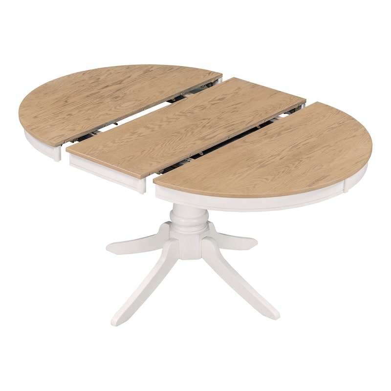 Retro 5-Piece Dining Table Set with Extendable Round Table and Upholstered Chairs for Elegant Dining