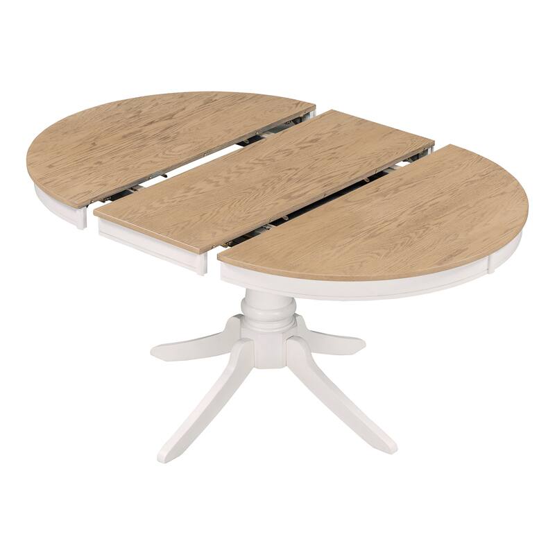 Retro Functional Dining Table Set Wood Round Extendable Dining Table