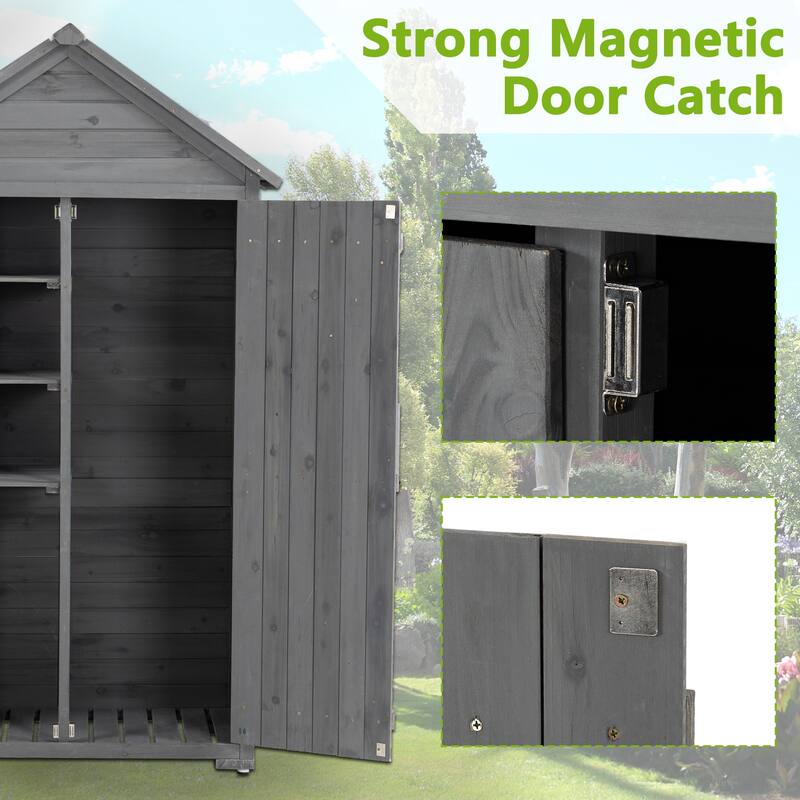 Outdoor Wooden Storage Cabinet with Stainless Steel Details and Removable Shelves - Grey