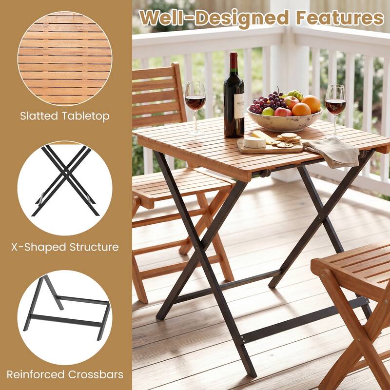 Gymax 28'' Patio Folding Table w/ Slatted Tabletop Portable Bistro