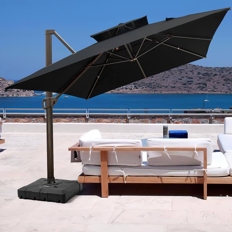 Pellebant 10 X 13 Feet Outdoor Cantilever Umbrella with Base - Black-WithBase