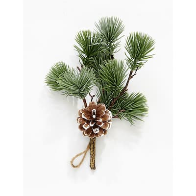 10" Artificial Christmas Mini Mugo Pine With White Tip Cone Pick Ornament, Set of 5 - 10