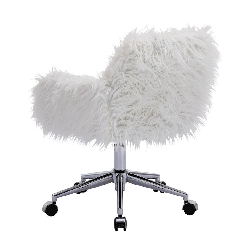 Modern Faux fur home office chair, fluffy chair for girls, makeup vanity Chair with Gold Plating Base