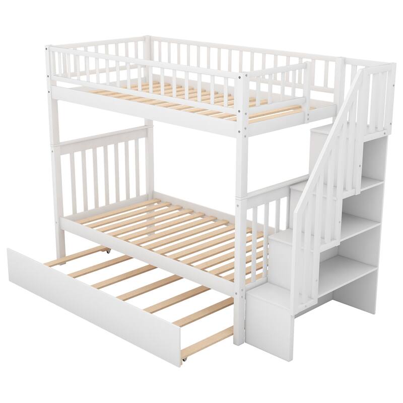 Convertible Twin Bunk Bed with Trundle, Storage, and 3-Sleepers Capacity