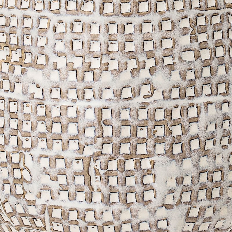 Distressed White Stoneware Planter with Woven Design