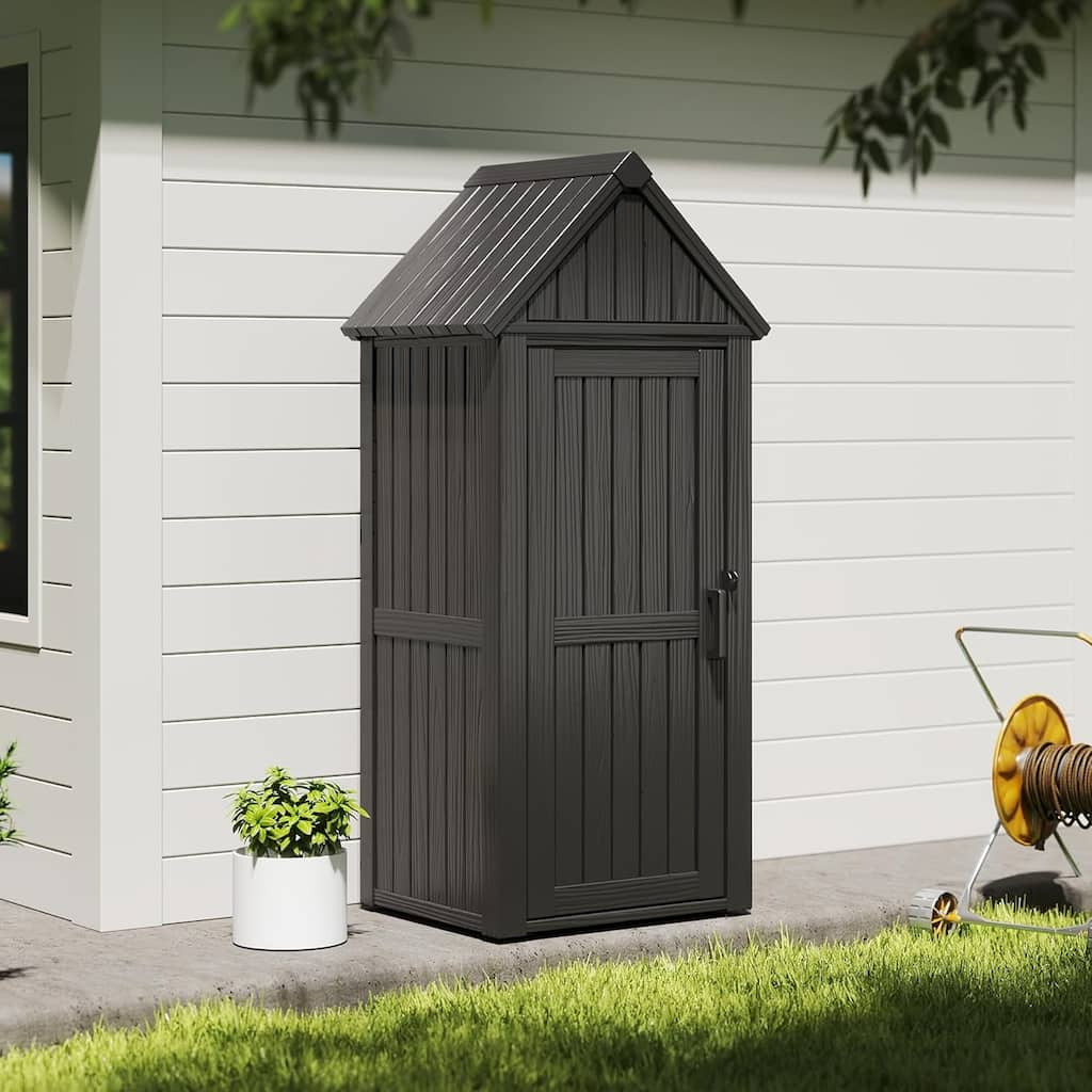 Storage Shed Outdoor Lockable, Resin Garden Tool Shed, Heavy-Duty Weather Resistant Cabinet for Patio, Backyard, or Garage