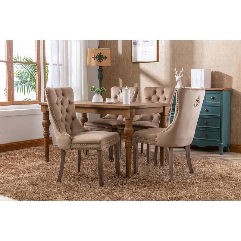 Tufted Velvet Dining Chairs with Nailhead Trim (Set of 2)
