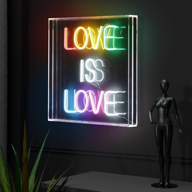 Love Is Love 15" Square Contemporary Glam Acrylic Box USB Operated LED Neon Light, Multi-Colored by JONATHAN Y