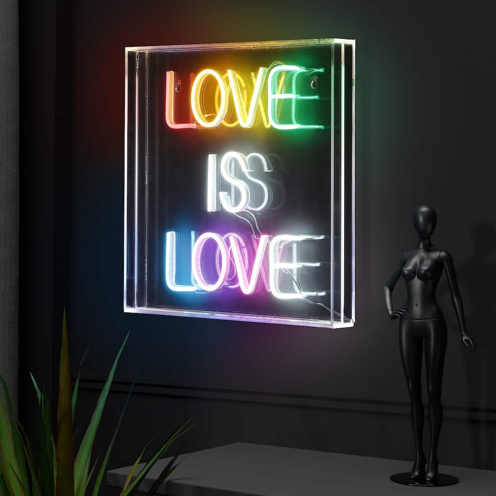 Love Is Love 15" Square Contemporary Glam Acrylic Box USB Operated LED Neon Light, Multi-Colored by JONATHAN Y