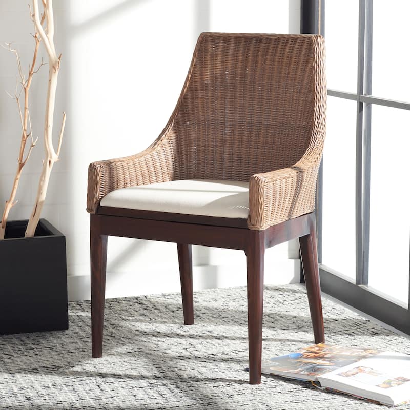 SAFAVIEH Lorenzina Dining Sloping Chair - 24.25 W x 23.5 L x 32.25 H - Brown/Natural/White