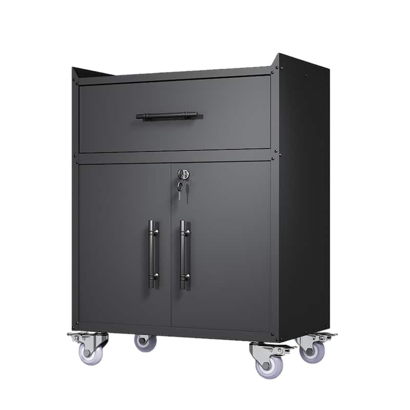 2 Door + 1 Drawer Tool Cabinets for Garage, Lockable Garage Storage Cabinet, with Wheels, Rolling Tool Chest