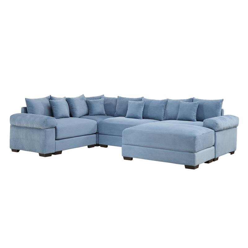 GDFStudio - Corduroy 5-Seater 116.9" Cloud Modular Sectional Couch with Ottoman