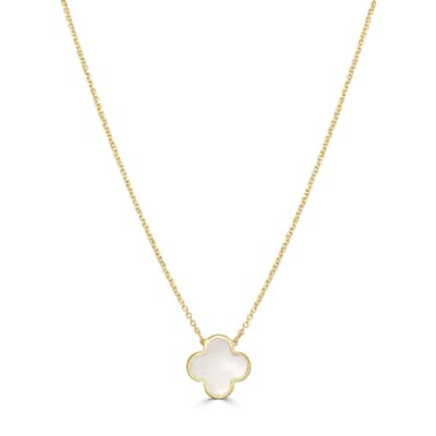 Italian Gold 14K Yellow Gold Mother of Pearl Single Clover Necklace 10mm Pearl Size 16-18 Inch Chain 1.60 grams